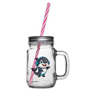 Orca Funny Cartoon Character Headphone Music - Glass jar with handle and screw cap - clear - Right
