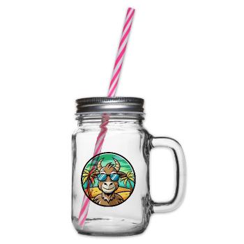 Ziege Lustige Cartoon Sommer Strand Sonnenbrille Aufkleber - Henkelglas mit Schraubdeckel - Klar - Rechts