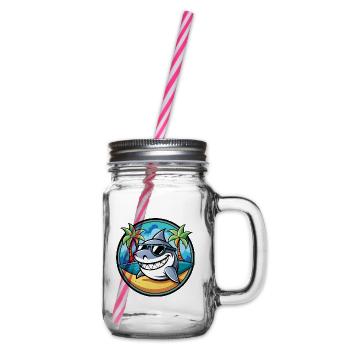 Hai Lustige Cartoon Sommer Strand Sonnenbrille Cool - Henkelglas mit Schraubdeckel - Klar - Rechts