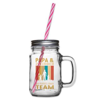 Papa 2 Kinder Chaos Team Geschenk Vater Spruch - Henkelglas mit Schraubdeckel - Klar - Rechts