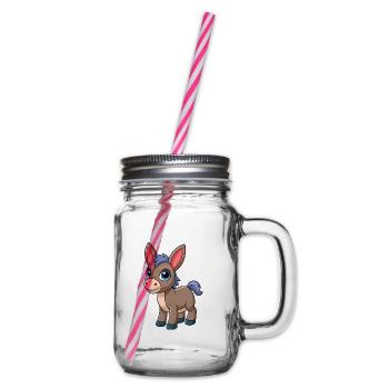 Donkey Cute Mascot Cartoon Character Kawaii - Glass jar with handle and screw cap - clear - Right