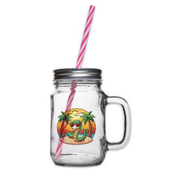 Schlange Lustige Cartoon Sommer Strand Sonnenbrille - Henkelglas mit Schraubdeckel - Klar - Rechts