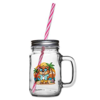 Biber Lustige Cartoon Sommer Strand Sonnenbrille - Henkelglas mit Schraubdeckel - Klar - Rechts
