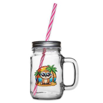 Faultier Lustige Cartoon Sommer Strand Sonnenbrille - Henkelglas mit Schraubdeckel - Klar - Rechts