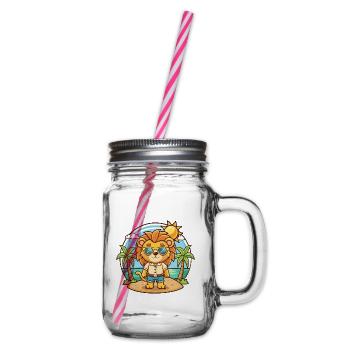 Löwe Lustige Cartoon Sommer Strand Sonnenbrille - Henkelglas mit Schraubdeckel - Klar - Rechts
