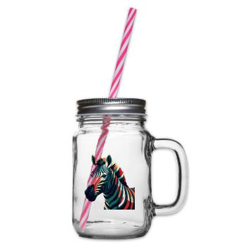 Zebra Cartoon Character Colorful Pet Animal - Glass jar with handle and screw cap - clear - Right