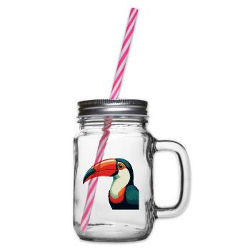 Toucan Cartoon Character Colorful Pet Animal - Glass jar with handle and screw cap - clear - Right