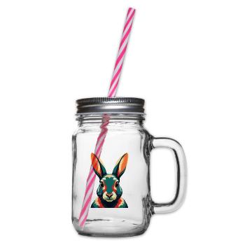 Rabbit Cartoon Character Colorful Pet Animal - Glass jar with handle and screw cap - clear - Right