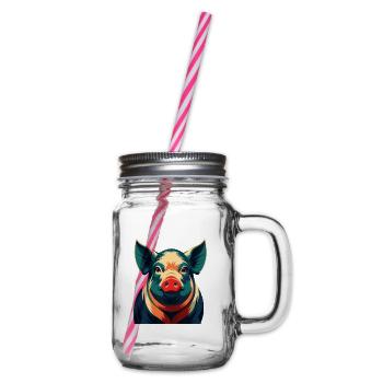 Cochon Personnage De Dessin Animé Animal De Compagnie Coloré - Bocal à boisson - transparent - Droite