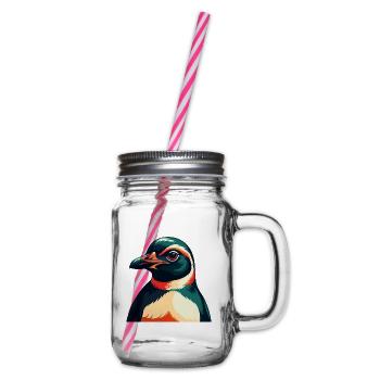 Penguin Cartoon Character Colorful Pet Animal - Glass jar with handle and screw cap - clear - Right