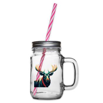 Moose Cartoon Character Colorful Pet Animal - Glass jar with handle and screw cap - clear - Right
