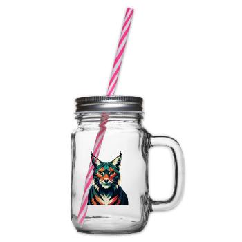 Luchs Zeichentrickfigur Buntes Haustier Tier - Henkelglas mit Schraubdeckel - Klar - Rechts