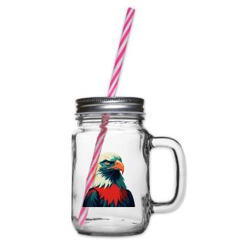 Eagle Cartoon Character Colorful Pet Animal - Glass jar with handle and screw cap - clear - Right