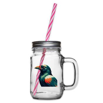Crow Cartoon Character Colorful Pet Animal - Glass jar with handle and screw cap - clear - Right