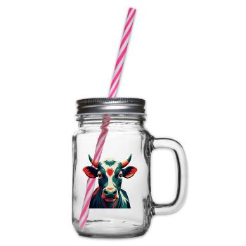 Cow Cartoon Character Colorful Pet Animal - Glass jar with handle and screw cap - clear - Right
