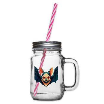 Fledermaus Cartoon Figur Buntes Haustier Tier - Henkelglas mit Schraubdeckel - Klar - Rechts