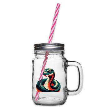 Anaconda Cartoon Character Colorful Pet Animal - Glass jar with handle and screw cap - clear - Right