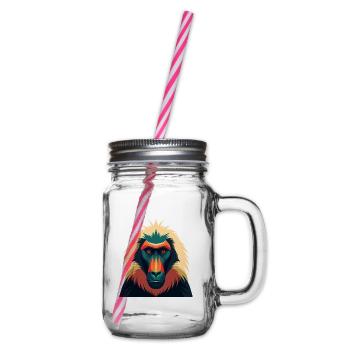 Pavian Zeichentrickfigur Buntes Haustier Tier - Henkelglas mit Schraubdeckel - Klar - Rechts