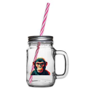 Monkey Cartoon Character Colorful Pet Animal - Glass jar with handle and screw cap - clear - Right
