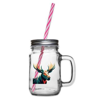 Moose Cartoon Character Colorful Pet Animal - Glass jar with handle and screw cap - clear - Right