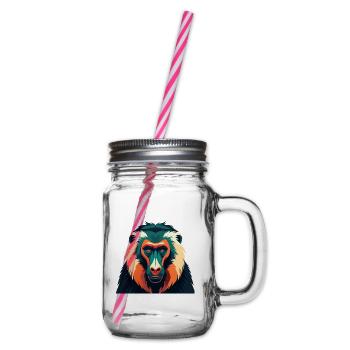 Pavian Zeichentrickfigur Buntes Haustier Tier - Henkelglas mit Schraubdeckel - Klar - Rechts