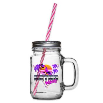 Synthwave Dinosaur - Glass jar with handle and screw cap - clear - Right