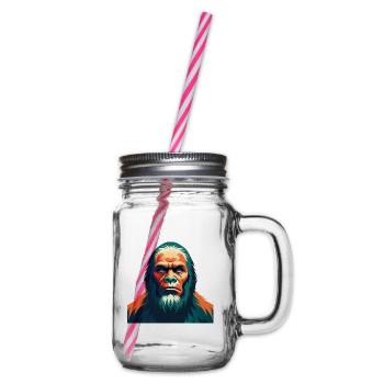 Big Foot Cartoon Figur Buntes Haustier Tier - Henkelglas mit Schraubdeckel - Klar - Rechts