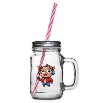 Cochon Drôle Dessin Animé Personnage Casque Musique - Bocal à boisson - transparent - Droite