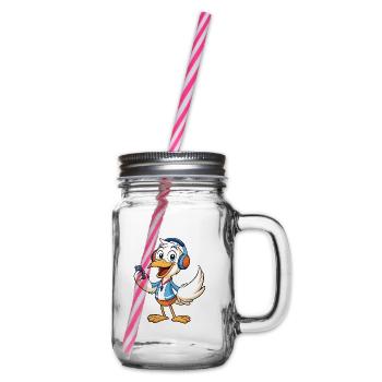 Pelican Funny Cartoon Character Musique de casque - Bocal à boisson - transparent - Droite