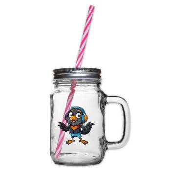 Crow Funny Cartoon Character Musique de casque - Bocal à boisson - transparent - Droite