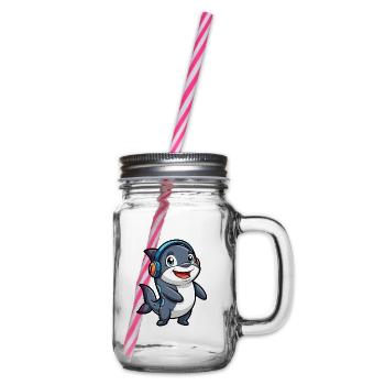 Orca Funny Cartoon Character Headphone Music - Glass jar with handle and screw cap - clear - Right