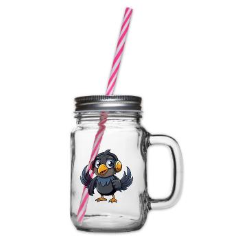 Crow Funny Cartoon Character Headphone Music - Glass jar with handle and screw cap - clear - Right