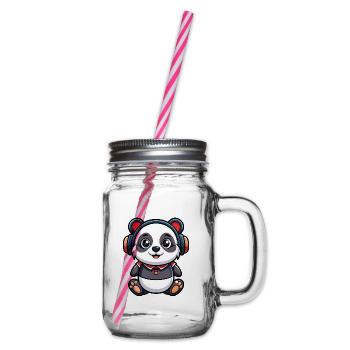Panda Drôle Dessin Animé Personnage Casque Musique - Bocal à boisson - transparent - Droite