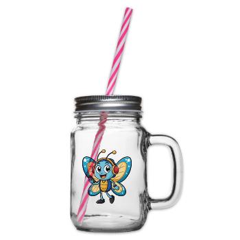 Butterfly Funny Cartoon Character Headphone Music - Glass jar with handle and screw cap - clear - Right