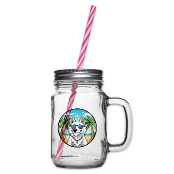 White Shepherd Dog Breed Cartoon Sunglasses Beach - Glass jar with handle and screw cap - clear - Right