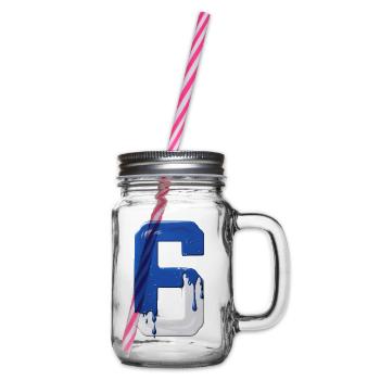 NO. 6 NUMBER 6 BLUE WHITE 6TH BIRTHDAY - Glass jar with handle and screw cap - clear - Right