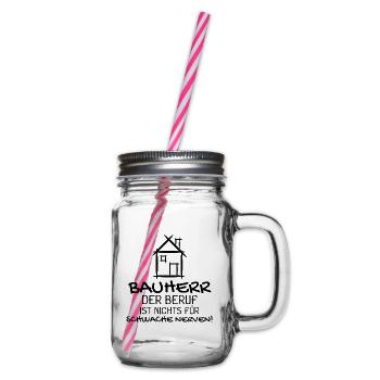 Bauherr Baumeister Hausbau Haus Witziges Geschenk - Henkelglas mit Schraubdeckel - Klar - Rechts