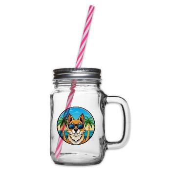 Nordic Spitz Hunderasse Cartoon Sonnenbrille Strand - Henkelglas mit Schraubdeckel - Klar - Rechts