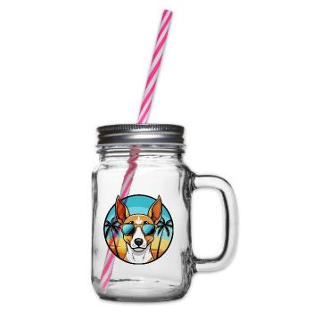 Ibizan Hound Hund Rasse Cartoon Sonnenbrille Strand - Henkelglas mit Schraubdeckel - Klar - Rechts