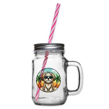Malteser Shih Tzu Hund Rasse Cartoon Sonnenbrille Strand - Henkelglas mit Schraubdeckel - Klar - Rechts