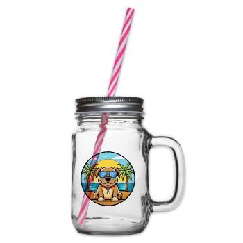 Broholmer Hunderasse Cartoon Sonnenbrille Strand - Henkelglas mit Schraubdeckel - Klar - Rechts