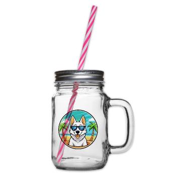 White Shepherd Dog Breed Cartoon Sunglasses Beach - Glass jar with handle and screw cap - clear - Right