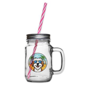 Tibetan Terrier Dog Breed Cartoon Sunglasses Beach - Glass jar with handle and screw cap - clear - Right