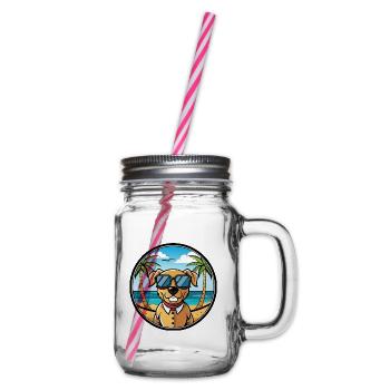 Southern Hound Dog Breed Cartoon Sunglasses Beach - Glass jar with handle and screw cap - clear - Right