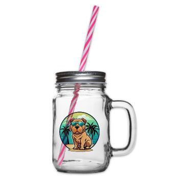 Shar Pei Hunderasse Cartoon Sonnenbrille Strand - Henkelglas mit Schraubdeckel - Klar - Rechts