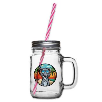 Scottish Deerhound Dog Breed Cartoon Sunglasses - Glass jar with handle and screw cap - clear - Right