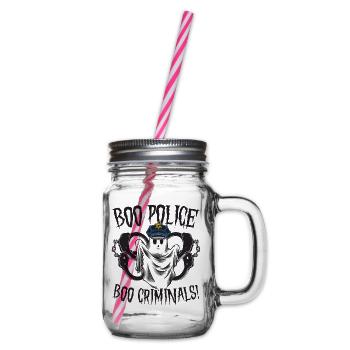Buh Polizei, Buh Kriminelle! Polizist Halloween - Henkelglas mit Schraubdeckel - Klar - Rechts