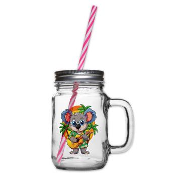Funny Koala Cartoon Summer Beach Sunglasses Guitar - Glass jar with handle and screw cap - clear - Right