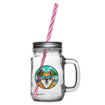 Deutscher Spitz Hund Rasse Cartoon Sonnenbrille Strand - Henkelglas mit Schraubdeckel - Klar - Rechts