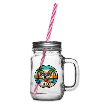 Dog Breed Cartoon Sunglasses Beach - Glass jar with handle and screw cap - clear - Right